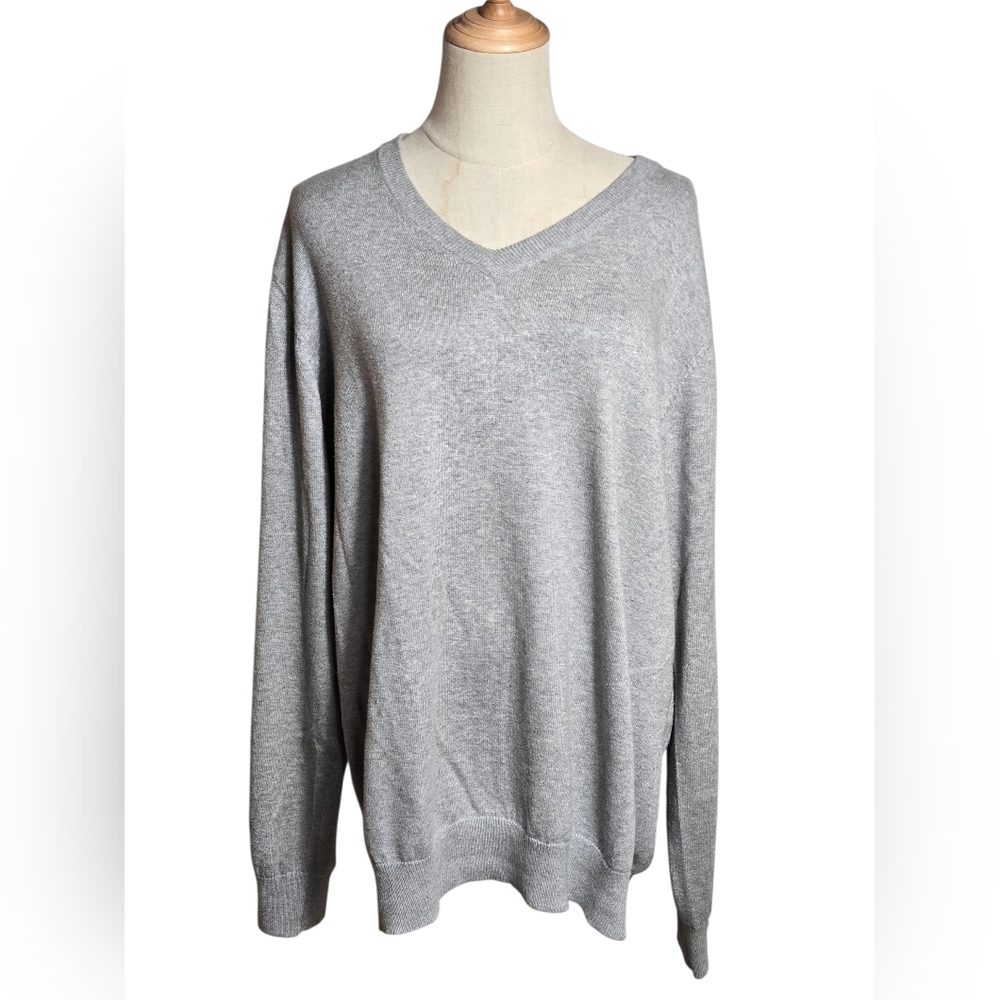 L.L. Bean Gray Cotton Cashmere Blend V Neck Sweater